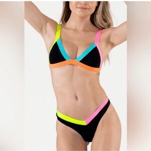 Oneone swim Black Bikini with Neon Pink, Lime & Aqua Trim